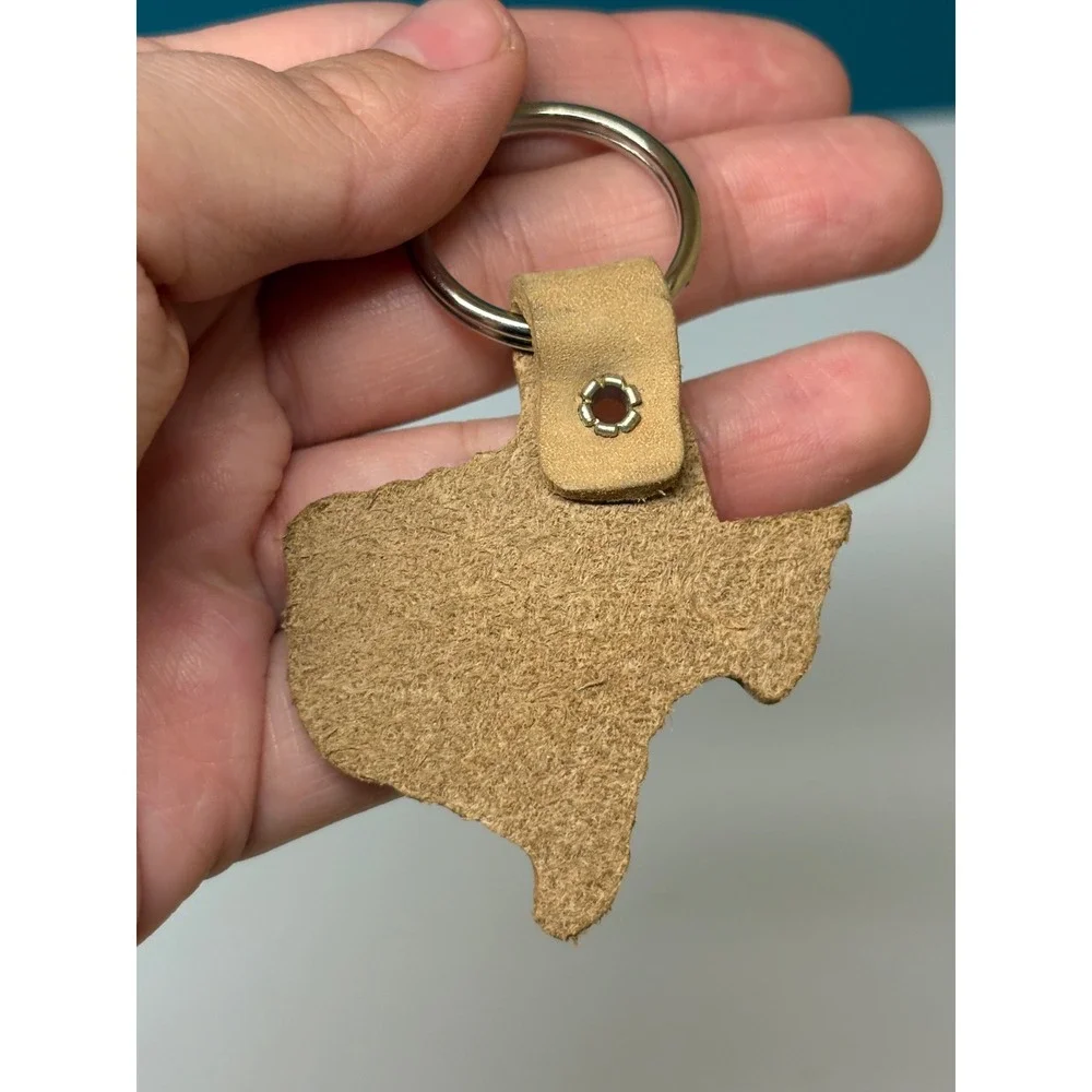 Luckenbach Texas Leather Keychain Texas State Shape Tan Western Souvenir